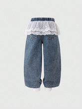 Girls' Casual Lace Patchwork Simple Denim Jeans